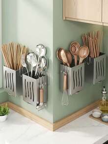 Kitchen Utensil Storage Rack, Dish Drainer, Chopstick Holder, Spoon Organizer Box, Multi-Functional Built-In Draining Storage Box, Home Chopstick Rack, Kitchen Utensil Rack, Sink Knife Fork Spoon Storage Rack - Multicolor - View 3
