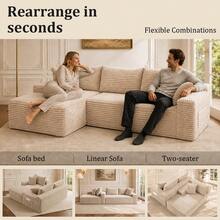 94.5" Modern L-Shaped Living Room Sofa Set, Cloud-Style Sofa, L-Shaped Upholstered Sofa Without Frame, Modern Modular Sofa Set With Recliner, Deep-Seat Sofa, No Assembly Required, Ideal For Living Rooms, Apartments, And More - Camel - View 4