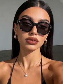 1 Pasang Kacamata Fashion Wanita Retro Hitam dengan Hiasan Paku Keling, Cocok untuk Membaca Sehari-hari, Perjalanan Kerja, Aksesori Pantai, Gaya Dasar Retro Y2K, Hadiah Bisnis - MultiWarna - View 3