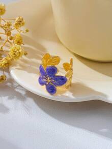 1pc Fashionable Exquisite Versatile Vintage Colorful Oil Drop Flower Open Ring, Suitable For Women's Daily Wear - Flower Ring - View 2