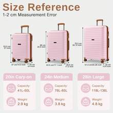 Carry On Suitcase Small 20 Inch Cabin Luggage Medium 24 Inch Large 28 Inch Ribbed PP Hardshell Expandable TSA Lock Cup Holder 3 Piece Luggage Set - Pink - View 10