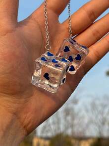 1pc Creative Design Ice Cube Shaped Heart Shiny Dice Car Rearview Mirror Hanging Ornament, Cute Car Accessory Mirror Decoration, Car Interior Decor, Car Pendant, Car Ornament, Car Hanging Decor, Car Decoration - A - View 12