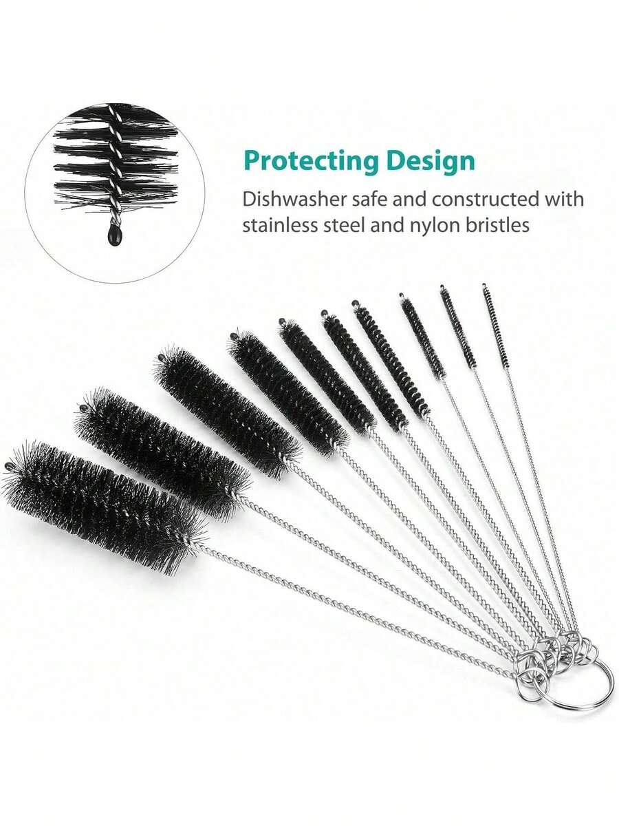 10pcs/Set Water Bottle Brush Set - Metal Straw Cleaner - Stainless Steel Extra Long Brush, Cleaning Small Brush Ultra Fine Stainless Steel Extended Soft Bristle Test Tube Brush, Industrial Cleaning Small Brush Tool, For Cleaning Reusable Straws, Water Bottles And Pipes, Home Decor, Home Supplies, Household Essentials, Gift For Women, Gift For Men, Gift For Mother, Gift For Father, Gift For Grandfather, Gift For Grandmother