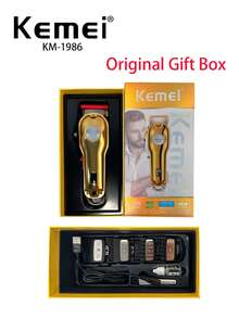 Kemei KM-1986 Tondeuse à cheveux professionnelle tout métal électrique pour hommes, tondeuse de coiffeur à forte puissance, sans fil, rechargeable par USB, tondeuse à cheveux réglable, tondeuse à cheveux de haute qualité, machine à couper les cheveux, cadeau pour hommes - Voir 10