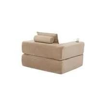 Folding Corduroy Sofa With High-Density Foam And Spring Core For Stable Seating, Side Pocket And Cup Holder, Armrest With Zip, Vacuum Packed, Easy Assembly, For Apartment And Living Room. - 卡其色 - 查看 7