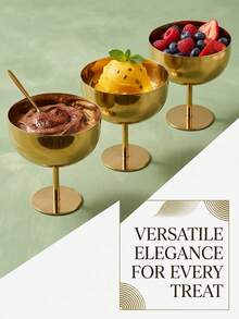 3 Styles Gold Stainless Steel Round High-Foot Dessert Cups In Large/Medium/Small Sizes, Multiple Specifications Available, Suitable For Summer Ice Cream, Desserts And Other Daily Home Use And Party Event Tableware Matching - Multicolor - View 5