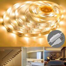 Tira de luz LED alimentada por USB con interruptor táctil, pulsación larga para ajustar el brillo, respaldo autoadhesivo para una fácil instalación, recortable, alimentada por USB, adecuada para iluminación de gabinetes, tocador de baño, ambiente del hogar y armario - Tira de luz - Ver 1