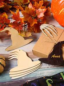 20pcs Halloween Witch Hat DIY Decorative Wooden Signs, Witch Hat Shaped Design With Jute Rope, Suitable For Halloween Party Surprise Decoration, Halloween Indoor And Outdoor Party, Halloween Scene Arrangement, Trick Or Treat Activity, DIY Handicrafts, Holiday Gift - One Size Fits All - View 3