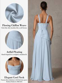 Romantic Women's Light Blue Square Neck Bridesmaid Dress With Asymmetrical Hem And Crisscross Back, Graduation Party, Bridesmaid Dress Wedding, Wedding Guest - Blue - View 5