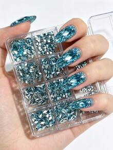 KIRAME 960顆湖藍色平底水鑽，高品質超亮美甲寶石套組，含1件點花筆，1-6mm亮面美甲水晶，適用DIY居家美甲、美甲沙龍、美甲用品供應商、萬聖節美甲、節日禮物 - 湖藍色 - 查看 7
