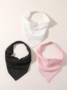 3 piezas/Set Diadema de mujer con patrón floral original bordado y borde enrollado, adecuada para uso diario y de vacaciones - Conjunto de tres piezas: negro + blanco + rosa - Ver 9