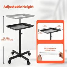 Utility Cart With Wheels Adjustable Height 30 To 42 Inches ,Salon Tray Cart With 10 Sheets Of Tray Film,  For Tattoo Tray, Salon Tool/Color Tray, Beauty Spa Tray, Dentist Tray Christmas Gift - Black - View 4