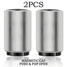 2PCS Automatic Bottle Opener With Magnetic Cap, Stainless Steel One-Handed Lid Opening Spring Loaded Push&Pop For Kitchen Home Restaurant Household Utensils Restaurant Accessories Gift - Silver - View 2