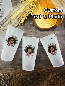 1pc Customized Personalized Party Cold Drink Cup, Wedding Party Cold Drink Cup, Personalized Plastic Cup, Summer Party Bulk Cold Drinks, Reusable, Suitable For Weddings, Bachelor Parties, Birthday Parties, Outdoor Sports Beach Drinking - Multicolor - View 4