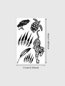 1 Sheet Men's Dark Gothic Temporary Tattoo Stickers, Multi-Pattern Black Animal Tattoo With Tiger, Crow, Turtle, Claw Marks & Feather, Waterproof Sweatproof Body Stickers For Halloween Party, Suitable For Arms, Legs, Shoulders And Back - Black - View 5