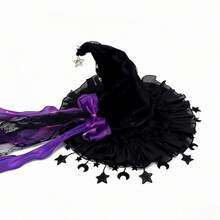 Halloween Witch Hat Gothic Wizard Hat Headwear With Detachable Bow - Purple - View 7
