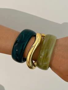 3/1pc Vintage Minimalist Casual Style Women's Ring-Shaped Acrylic And CCB Material Green Open Bangle, Suitable For Daily Wear, Stackable, Perfect Gift For Holidays - Green - View 4