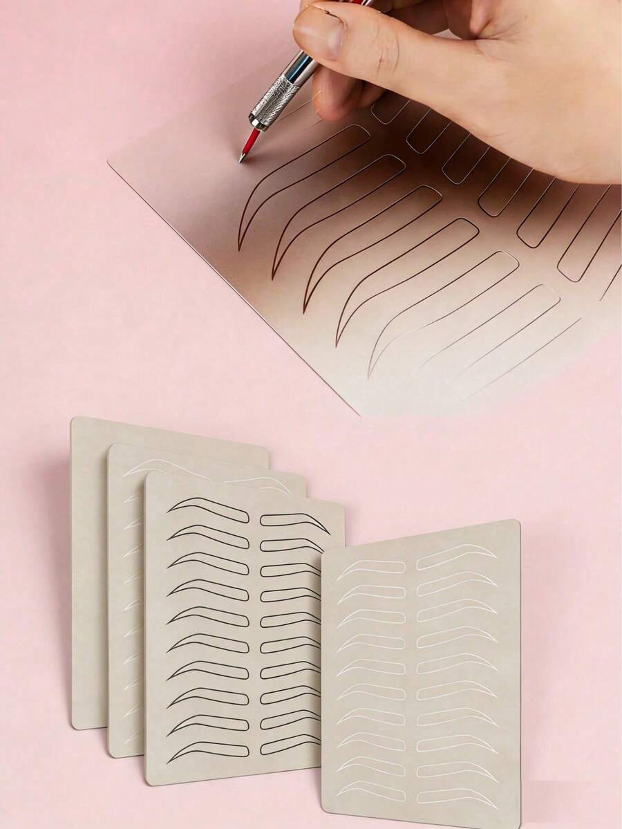 10pcs/5pcs/1pc Eyebrow Practice Skin, Silicone Tattoo Skin, For Eyebrow Microblading/Tattooing/Makeup Practice, Soft Silicone Permanent Makeup Learning Skin, Ink Not Included - Apricot - View 1