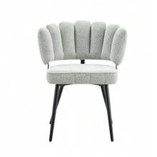 Set Of 2 European Dining Chairs With Floral Backrests And Velvet Upholstery. Light Grey Textured Velvet + Black Metal Legs - Black - View 6