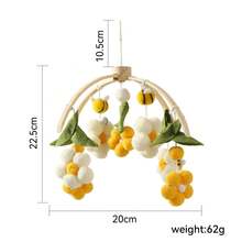 Wooden Frame Baby Crib Mobile, With Felt Bee And Plush Ball Flower Pendants, Nursery Hanging Decoration - Yellow - View 2