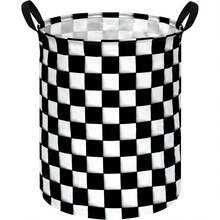 1PC Classic Black And White Checkered Double-Handle Laundry Basket, Vintage Racing Check Pattern Foldable Storage Bin, Minimalist Style Bedroom Storage Bucket, Suitable For Clothes And Miscellaneous Storage - View 7