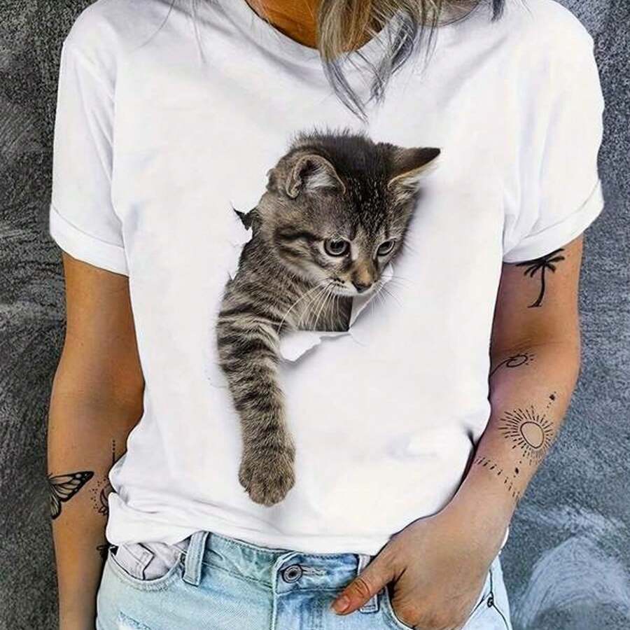 Camiseta de comndo con estampado casual de moda para mujer - Blanco - Ver 1