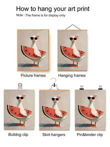 1 pieza Arte decorativo con temática de verano: Arte de pared de dibujos animados que presenta un ganso blanco sosteniendo una rebanada gigante de sandía - Perfecto para habitaciones de niños, comedores, cocinas, dormitorios, bed and breakfasts y decoración de paredes; sin marco - Animal A - Ver 4