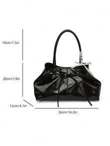 FEISTURE 1pc Solid Color Strap Shoulder Bag, Fashionable Handheld Bowknot Tote Bag, Suitable For Girls, Women, College Students, New Professionals And White-Collar Workers, Perfect For Work, Business, Commuting, School - Black - View 6