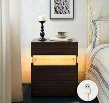 Modern Bedside Table / Wooden Bedside Table / Bedside Table With 3 Drawers / Easy To Assemble, Plenty Of Storage Space / For Bedroom, Living Room, Bedside Furniture - 核桃 - 查看 9