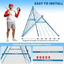 Baseball Rebounder Net With Strike Zone, Softball Practice Net With-Target Panel, Pitching Return Trainer-Angle Adjustment, Portable Training Pitchback Net Ideal For For Fielding Batting Hitting - C - View 2