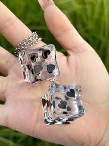 1pc Creative Design Ice Cube Shaped Heart Shiny Dice Car Rearview Mirror Hanging Ornament, Cute Car Accessory Mirror Decoration, Car Interior Decor, Car Pendant, Car Ornament, Car Hanging Decor, Car Decoration - A - View 2
