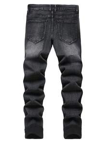 Pantalones vaqueros ajustados con roturas para hombres - Negro - Ver 2