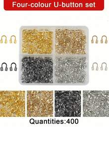 Crimp Beads Kit For Jewelry Making | U-Shape Wire Protectors, Metal Bead Stopper, Crimp Charms For Bracelet Necklace Ends Additions, 18K Gold - Multicolor - View 7