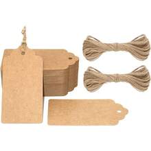 白色附繩禮品吊牌 2'' X 4'' 紙製長方形空白吊牌 100入，附孔，適用於手工藝、婚禮、節日、聖誕禮品包裝與派對裝飾 - 白色+麻繩 - 查看 10
