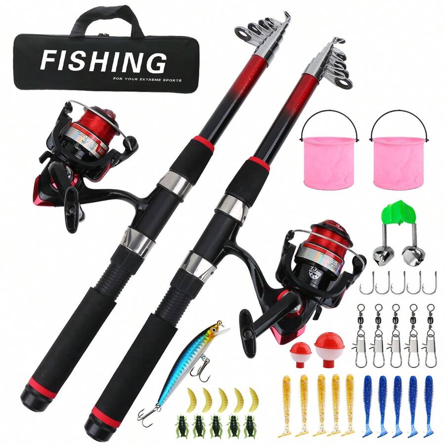 KecchKrezing 2.1m 2 piezas Juego de caña de pescar y carrete giratorio con bolsa de almacenamiento portátil y equipo de pesca completo, adecuado para principiantes que pescan en lagos y ríos