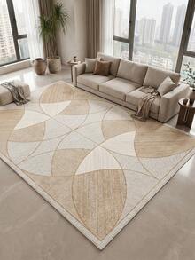 1 pieza Alfombra de sala de estar con diseño geométrico simétrico de líneas, adecuada para cocina, comedor, dormitorio, decoración de habitación festiva, interior/exterior, oficina, vestíbulo, felpudo antideslizante, alfombra de baño, pasillo, área de estudio y juegos - Camel - Ver 3