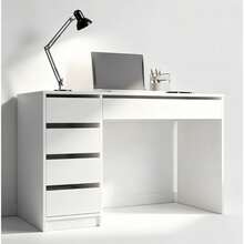 Modern Luxury White Office Desk, Size: 120*55*76.5cm, Integrated Storage Design, 4 Drawers,Hidden Pull Handles, Rounded Desktop, Suitable For Home, Office And Study,Computer Desk,Writing Desk,Office Desk,Work Desk,Solid Wood Desk - Desk - View 10