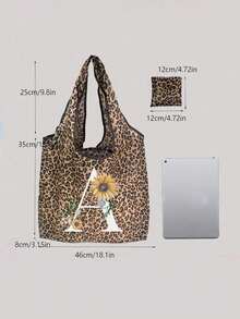 Mala de Senhora com Estampa de Leopardo e Flores Margarida, Personalização de Inicial A-Z, Grande Capacidade | Espaço Amplo para Compras, Design Dobrável, Adequada para Uso Diário, Viagens, Trabalho e Compras de Supermercado - Carteira com Estampa de Leopardo, Mala a Tiracolo Multifuncional, Pega Resistente, Acessório de Moda com Padrão, Presente para o Dia do Professor, Regresso às Aulas, Dia da Independência, Viagens de Férias - Multicolorido - Ver 4