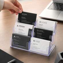 2 Pack Acrylic Business Card Holder, 8 Slots Desktop Business Card Organizer, Clear Acrylic Card Display Stand - White - View 1