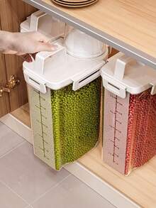 1pc/2pcs Leak-Proof Airtight Storage Canisters - Pest-Proof Portable Square Containers For Rice, Grains, Nuts And Flour | Kitchen Essential Storage, Suitable For Kitchen, Summer Beach Party, Food, Camping, Organization, Room Decor, Kitchen Supplies, Food Storage Containers - Off White - View 5