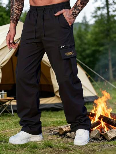 Men's Fashionable Long Cargo Pants With Multiple Pockets Design, Suitable For Outdoor, Casual And Streetwear, All Season Wear