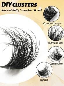 156 Clusters DD Curl Fluffy Cross-Clustered False Eyelashes, Soft Reusable Single Cluster False Eyelashes, Voluminous Lightweight DIY Home Eyelash Clusters, Comfortable Thin Stem Daily Wear, Natural Voluminous Self-Applied Eyelashes, Suitable For Doll Eye Makeup - DD - View 4