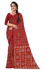 Estationeryhouse Bandhani Square Print Saree With Unstitched Blouse Piece - Maroon - View 2
