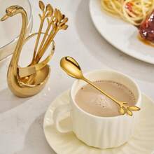 1 Set Constellation Swan Shaped Spoons, 6Pcs Stainless Steel Fruit Dessert Coffee Spoons With Swan Storage Base, Multi-Scene Tableware For Kitchen, Hotel & Cafe, Perfect Christmas And Holiday Gifts - A - View 8