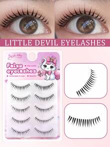 5 Pares de Cílios Manga Densos com Efeito Molhado e Pontiagudos, Banda Invisível, Confortáveis, Encaracolados, Olhos Grandes Naturais Estilo Boneca, Estilo Anime, Fios Definidos, Estilo Doce Coreano/Japonês - Visão 4