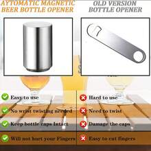 2PCS Automatic Bottle Opener With Magnetic Cap, Stainless Steel One-Handed Lid Opening Spring Loaded Push&Pop For Kitchen Home Restaurant Household Utensils Restaurant Accessories Gift - Silver - View 6