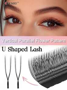 12 Rows U-Shaped 2D UU Eyelash Extensions C/D/LU(M) Curl U-Shaped Parallel Flower Lashes 8-15mm Double Point Blooming Lashes Natural False Eyelashes Pre-Made Dense Lash Fans Premium Material Lighter And Softer For Makeup - C - View 1