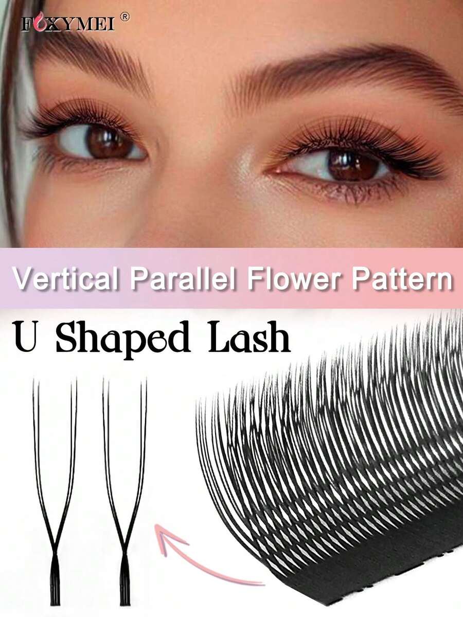 12 Rows U-Shaped 2D UU Eyelash Extensions C/D/LU(M) Curl U-Shaped Parallel Flower Lashes 8-15mm Double Point Blooming Lashes Natural False Eyelashes Pre-Made Dense Lash Fans Premium Material Lighter And Softer For Makeup - C - View 1