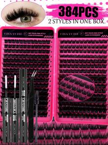 384 Clusters C Curl 120D Thick Fluffy Fish Tail Eyelashes High Capacity Eyelashes Book, Beginner Friendly, Easy Use For Diy Eyes Makeup, Long Lasting Classic Realistic Mix Lash Lashes Extension For Enlarge Eyes,Natural Look Fishtail Cluster Lashes - Hot Pink - View 4