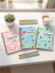 1pc Custom Name Spiral Notebook For Back To School, Personalized Cute Cartoon School Supplies, Back To School Study Notepad Gift For Classroom Writing Stationery Gift - Multicolor - View 4